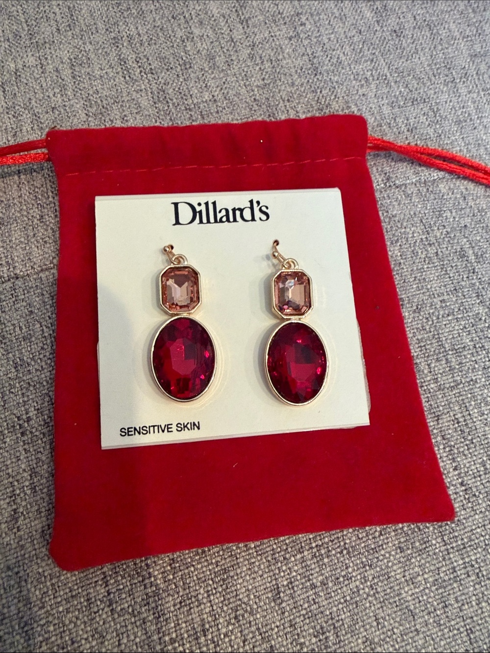 Gold-Tone Red Drop Earrings